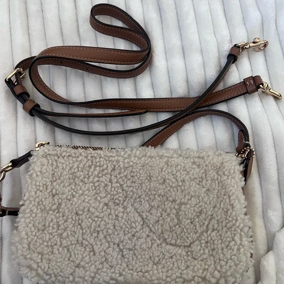 Coach Shearling Shoulder Bag in Cream and Tan - Picture 2 of 2